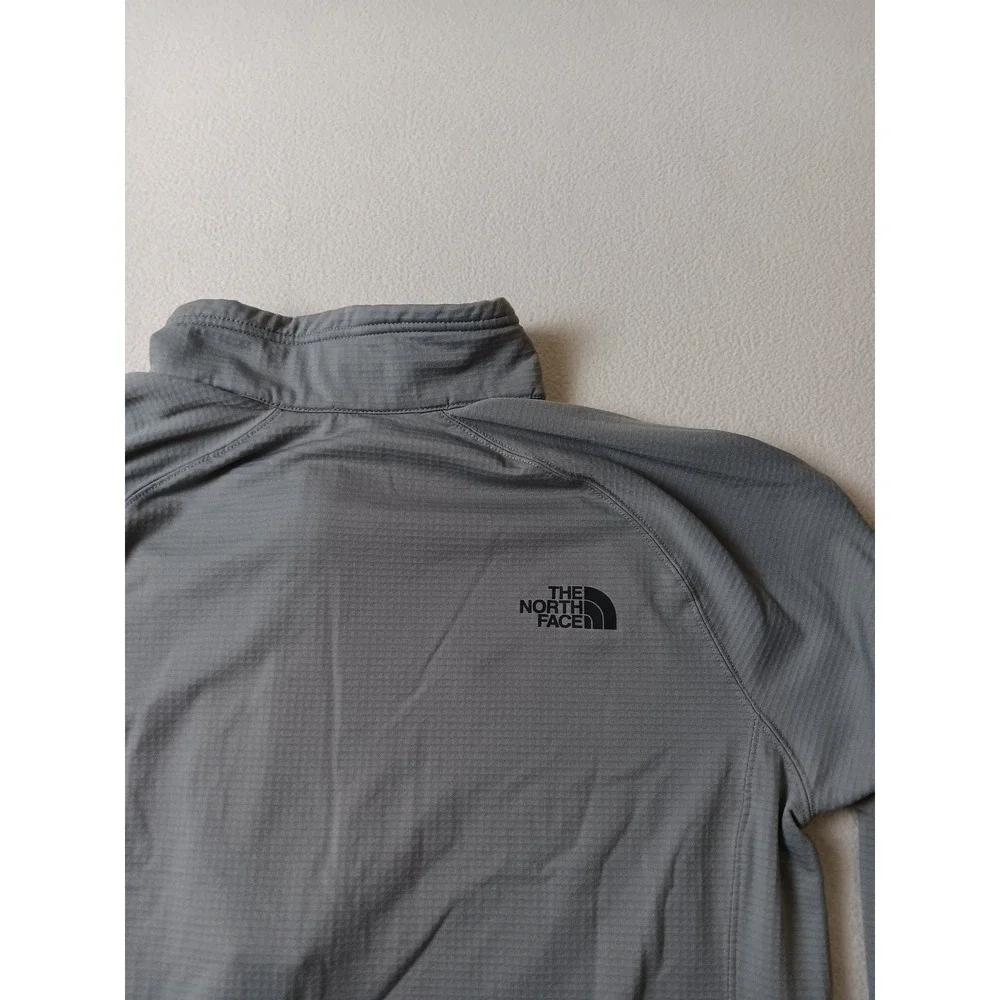 The North Face Mens Grey Quarter Zip Grid Fleece Pullover Sage Logo LG